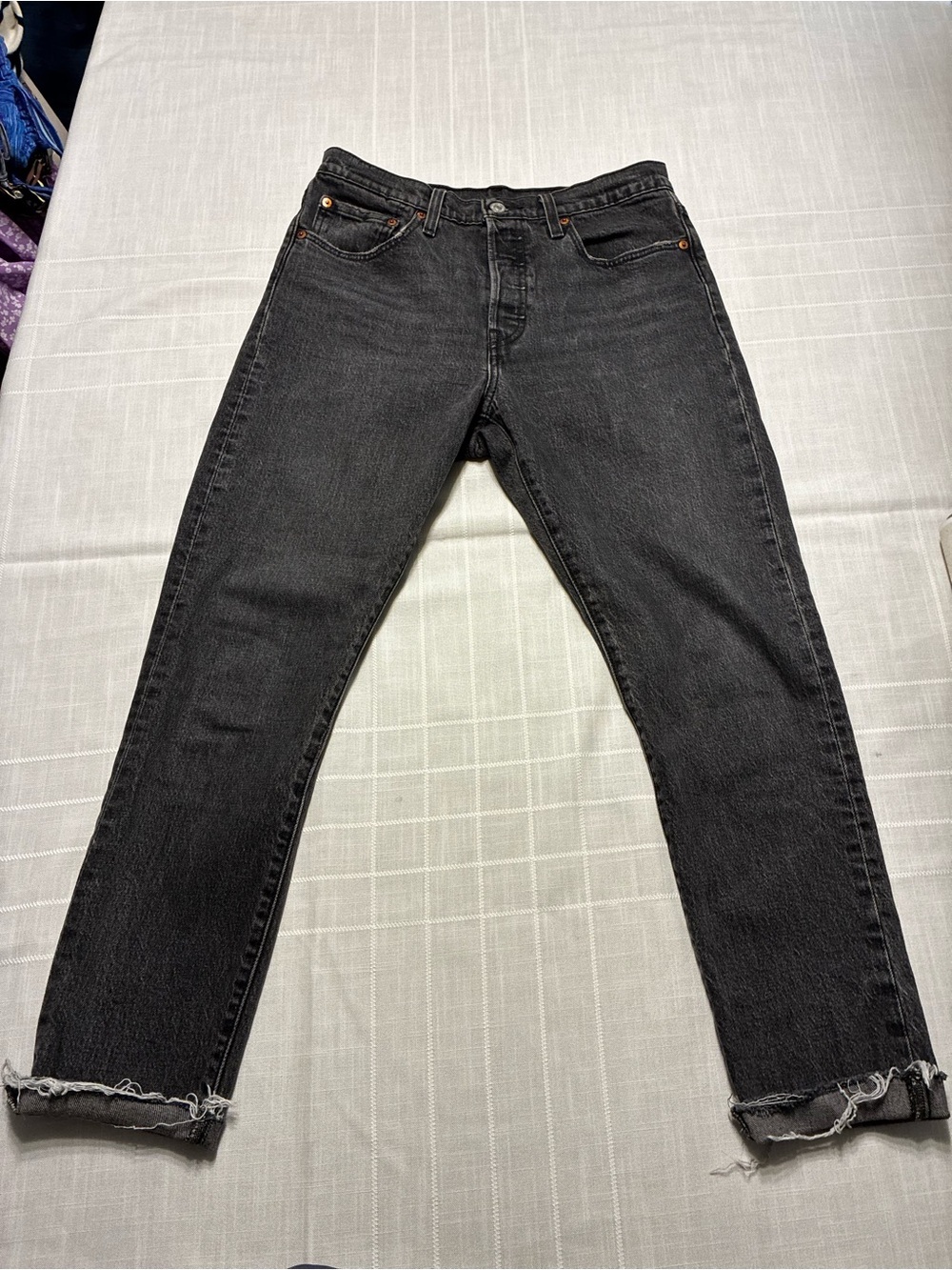 Levi's Women's Straight Leg Black Distressed Denim Jeans With Button Fly
